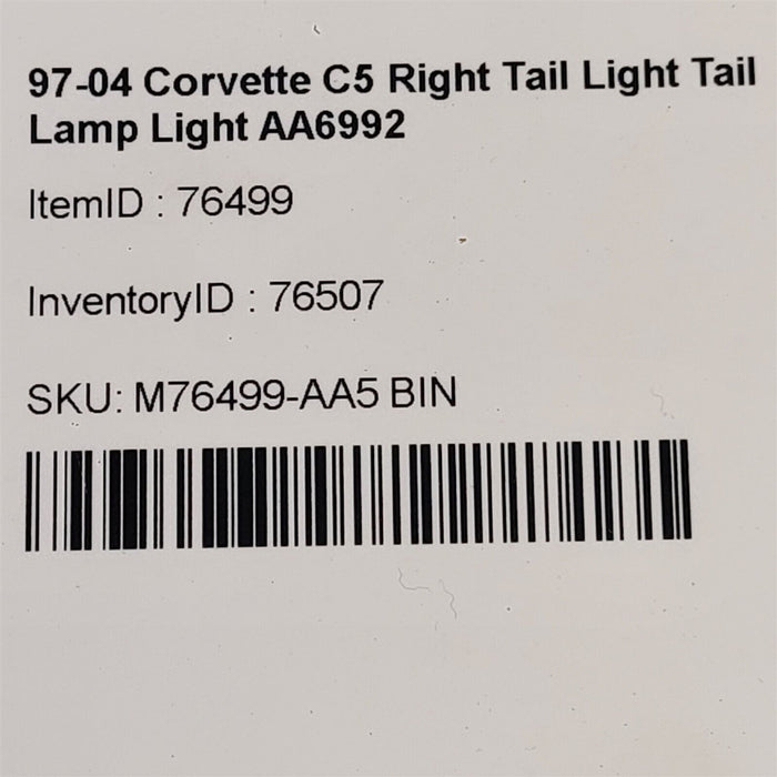 97-04 Corvette C5 Passenger Taillight Taillamp RH AA6992 TINTED
