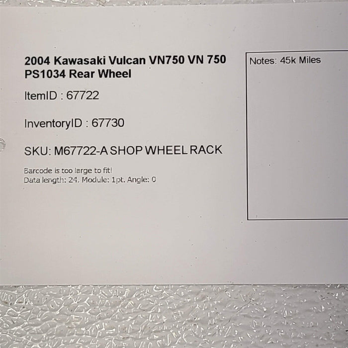 2004 Kawasaki Vulcan VN750 VN 750 Rear Wheel 15" PS1034