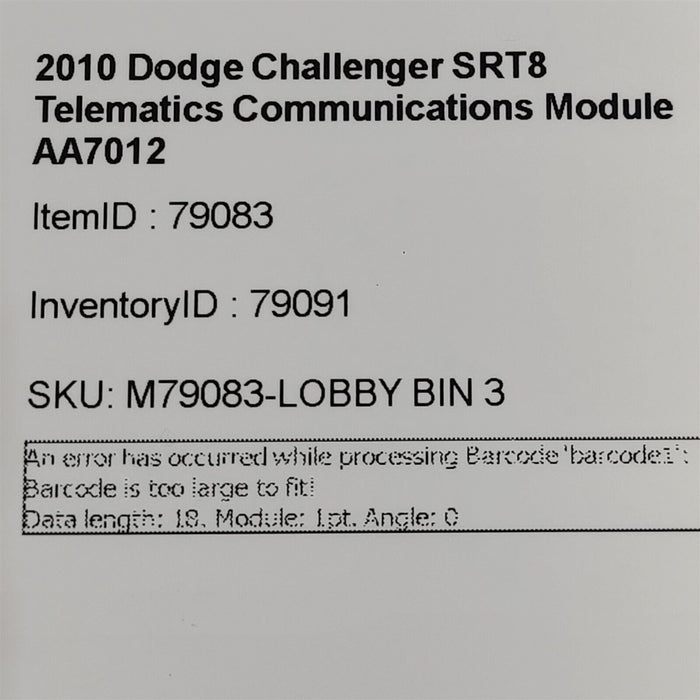 2010 Dodge Challenger SRT8 Telematics Communications Module 05064448AH AA7012