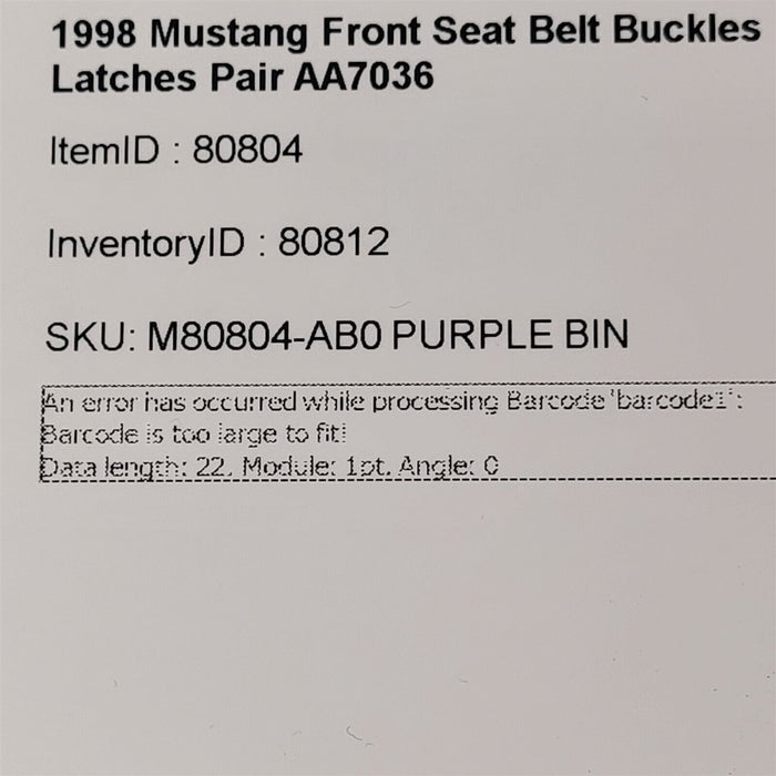 94-98 Mustang Front Seat Belt Buckles Latches Pair AA7036