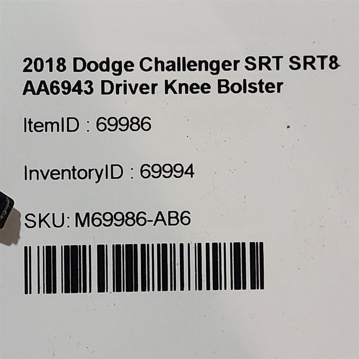 2018 Dodge Challenger SRT SRT8 Driver Knee Bolster Close Out AA6943