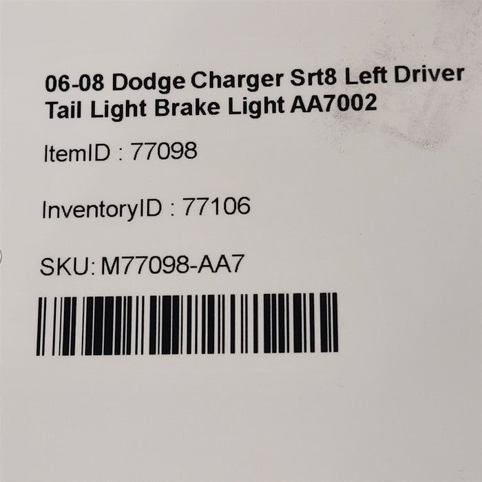 06-08 Dodge Charger Srt8 Left Driver Tail Light Brake Light AA7002