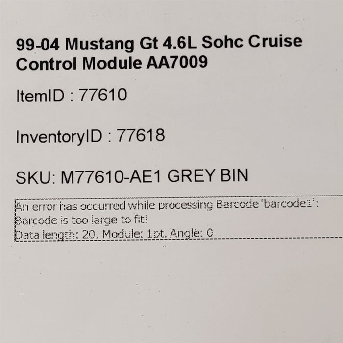 99-04 Mustang Gt 4.6L Sohc Cruise Control Module AA7009