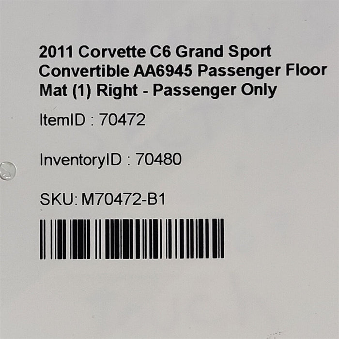 Aftermarket Floor Mat Carpet Carpeting Passenger for 08-13 Corvette C6 AA6945