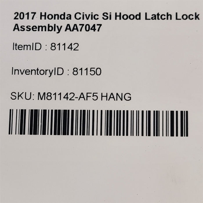 17-20 Honda Civic Si Hood Latch Lock Assembly AA7047