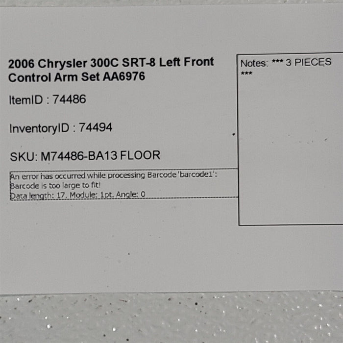 2006 Chrysler 300C SRT-8 Driver Front Control Arm Set LH AA6976