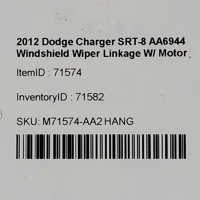 2012 Dodge Charger SRT-8 Windshield Wiper Linkage W/ Motor AA6944