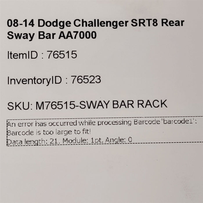 08-14 Dodge Challenger SRT8 Rear Sway Bar 18mm AA7000