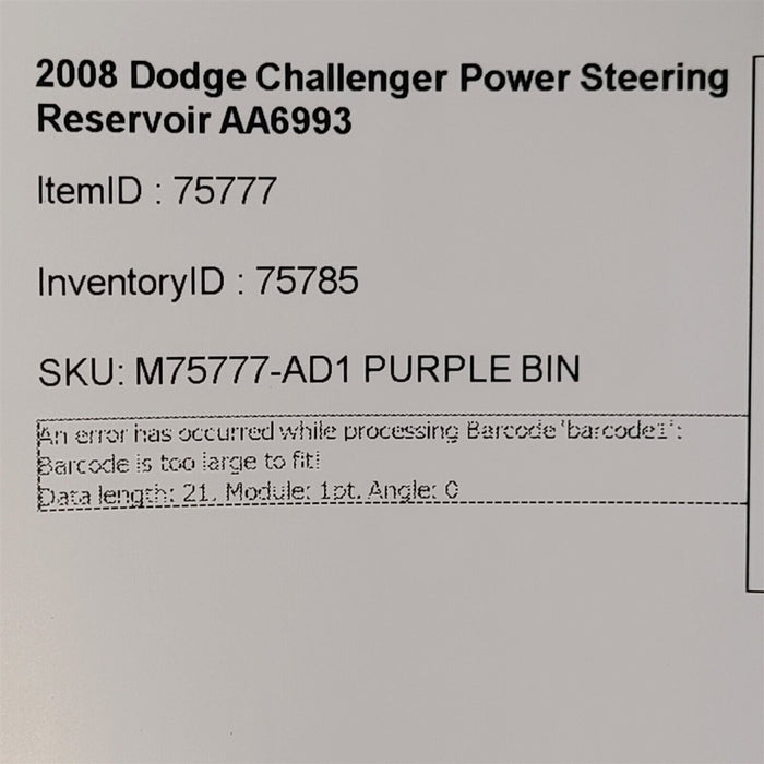 08-10 Dodge Challenger Srt8 Power Steering Reservoir 6.1L Aa6993