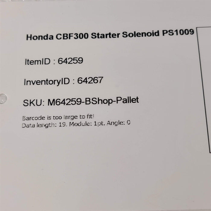 2020 Honda CBF300 Starter Solenoid PS1009