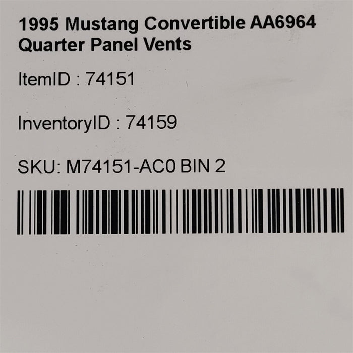 94-95 Mustang 5.0L GT Rear Quarter Panel Vents through Splash Shield AA6964