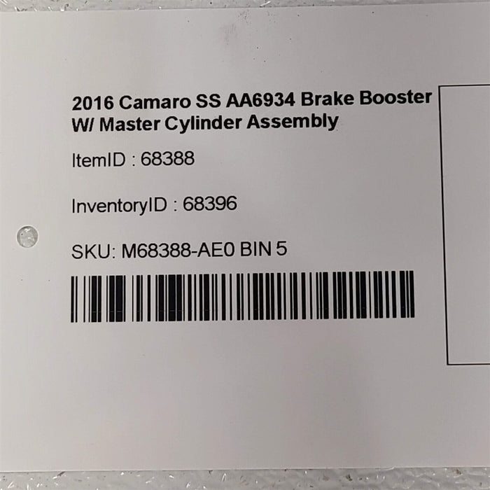 16-18 Camaro Ss Brake Vacuum Booster With Master Cylinder AA6934