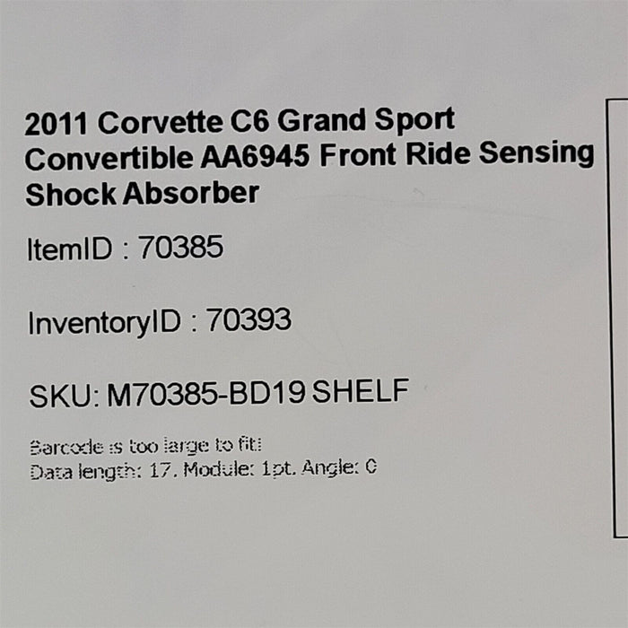 2011 Corvette C6 Grand Sport Front Shock Absorber FE3 Selective Ride AA694