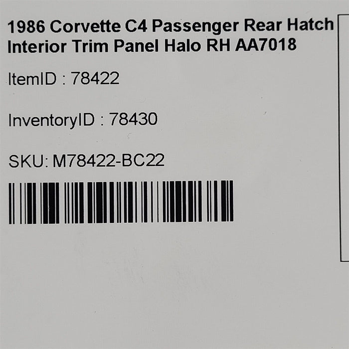 84-89 Corvette C4 Passenger Rear Hatch Interior Trim Panel Halo RH AA7018