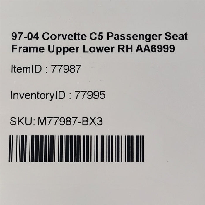 97-04 Corvette C5 Passenger Seat Frame Upper Lower RH AA6999
