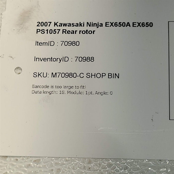 2007 Kawasaki Ninja EX650A EX650 Rear Brake Rotor PS1057