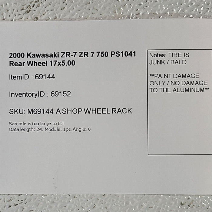 2000 Kawasaki ZR-7 ZR750 Rear Wheel 17x5.00 PS1041