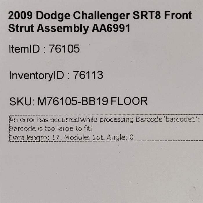 08-10 Dodge Challenger SRT8 Front Strut Assembly Shock Spring AA6991