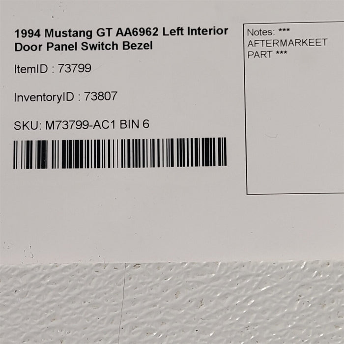 94-04 Mustang Gt Left Interior Door Panel Switch Bezel Aa6962