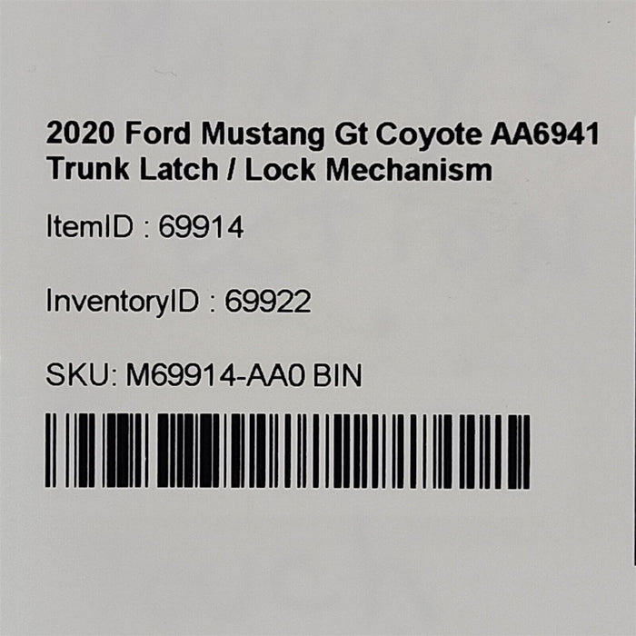 2020 Ford Mustang Gt Coyote AA6941 Trunk Latch / Lock Mechanism