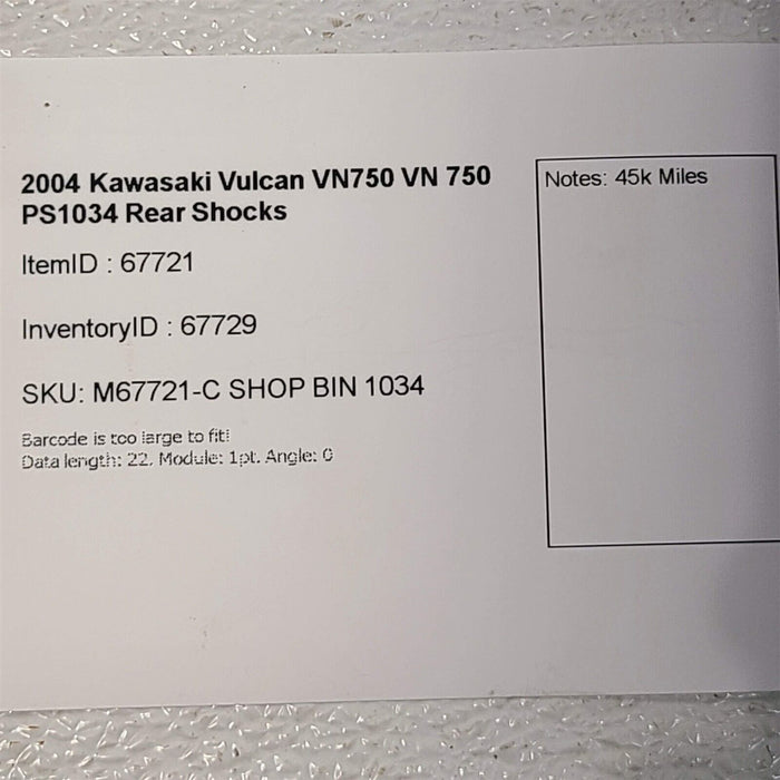 2004 Kawasaki Vulcan VN750 VN 750 Rear Shocks Shock Absorber Pair PS1034