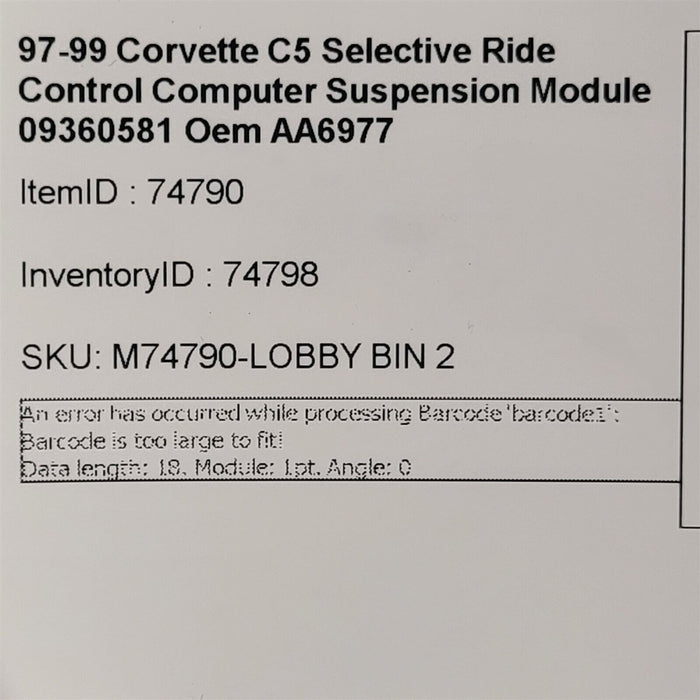 97-99 Corvette C5 Selective Ride Control Computer Suspension Module Oem AA6977