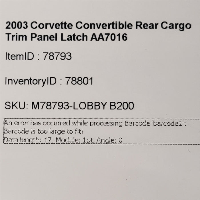 97-04 Corvette Rear Cargo Cover Trim Panel Latch AA7016