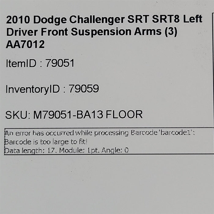 08-14 Dodge Challenger SRT SRT8 Left Driver Front Suspension Arms (3) AA7012