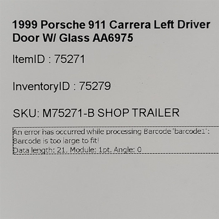 1999 Porsche 911 996 986 Carrera Driver LH Door W/ Glass AA6975