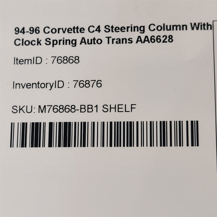 94-96 Corvette C4 Steering Column With Clock Spring Auto Trans 30k Miles AA6628