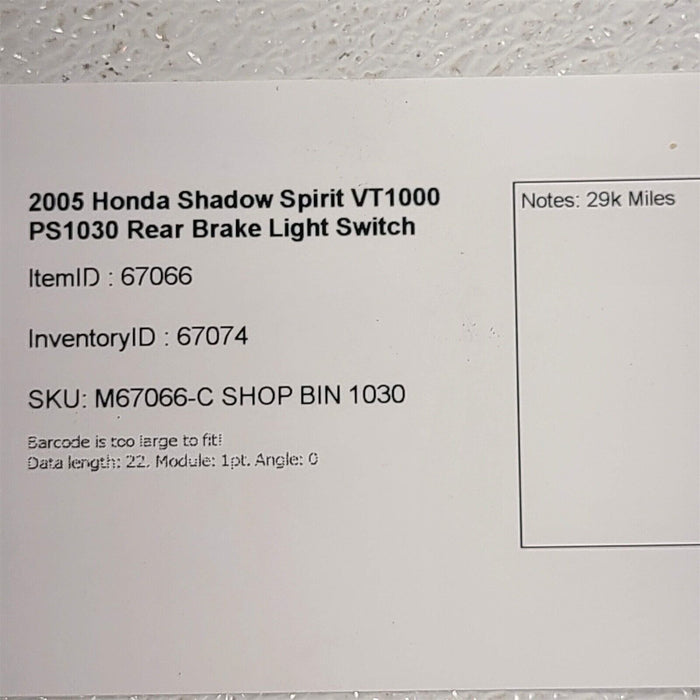 2005 Honda Shadow Spirit Vt1100 Rear Brake Light Switch Ps1030