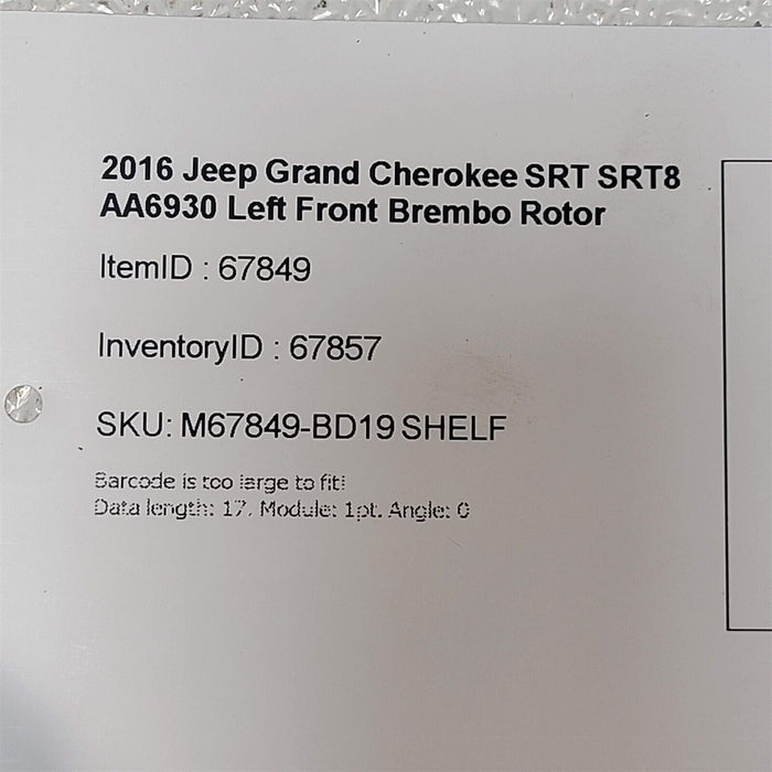 2016 Jeep Grand Cherokee SRT SRT8 Left Front Rotor OEM AA6930