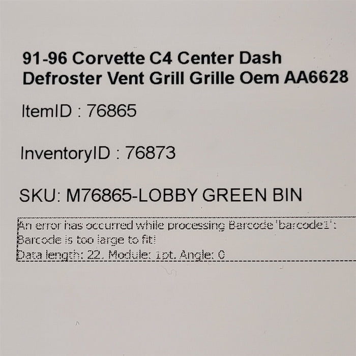 91-96 Corvette C4 Center Dash Defroster Vent Grill Grille Oem AA6628