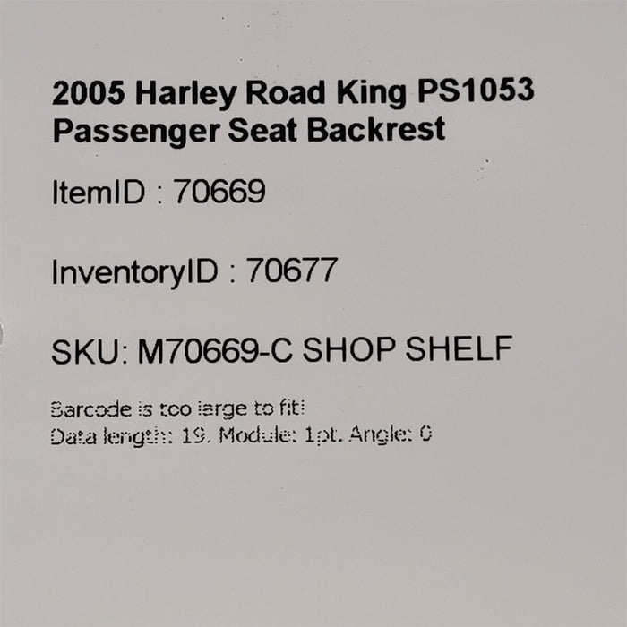 2005 Harley Road King Passenger Seat Backrest Rear PS1053