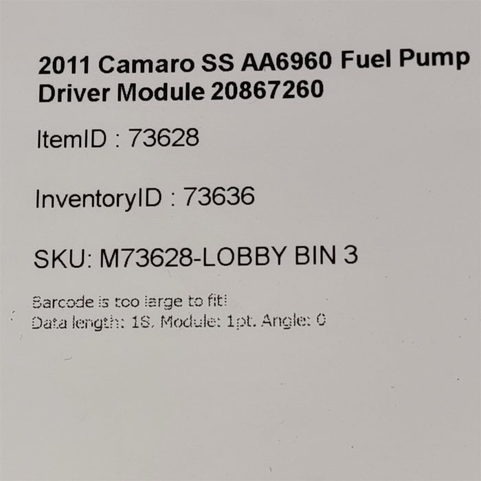 10-12 Camaro SS Fuel Pump Driver Module 20867260 AA6960
