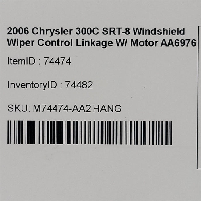 2006 Chrysler 300C SRT-8 Windshield Wiper Control Linkage W/ Motor AA6976