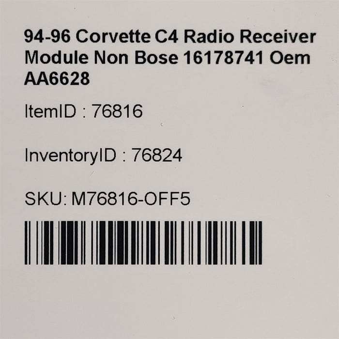 90-96 Corvette C4 Radio Receiver Module Non Bose CDM 16178741 Oem AA6628