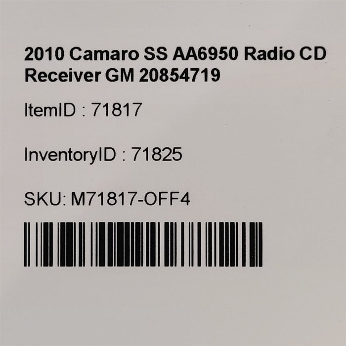 2010 Camaro SS Radio Navigation Receiver CD Player GM 20854719 AA6950