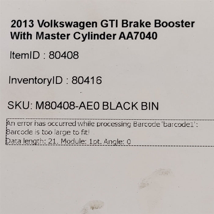 12-13 Volkswagen GTI Golf Brake Booster With Master Cylinder AA7040