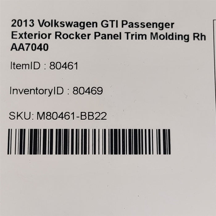 10-14 Volkswagen GTI Golf Passenger Exterior Rocker Panel Trim Molding Rh AA7040