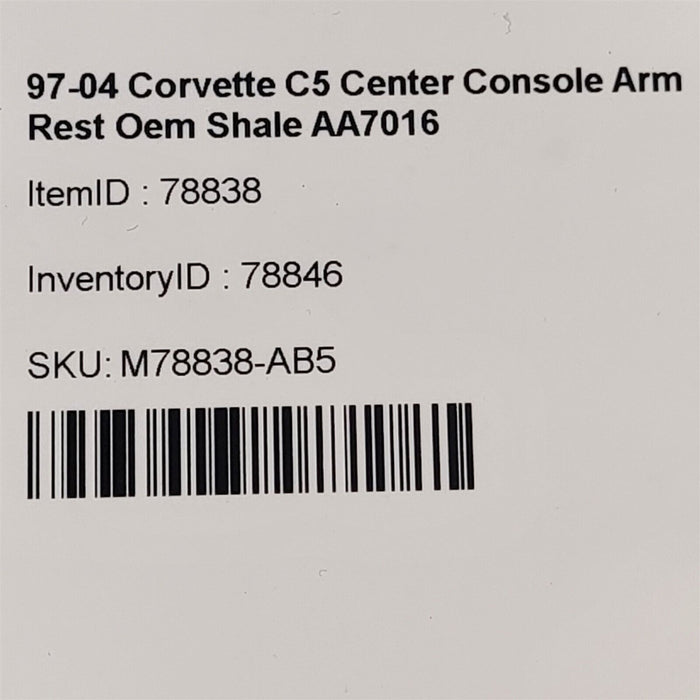 03-04 Corvette C5 Center Console Arm Rest Oem Shale AA7016