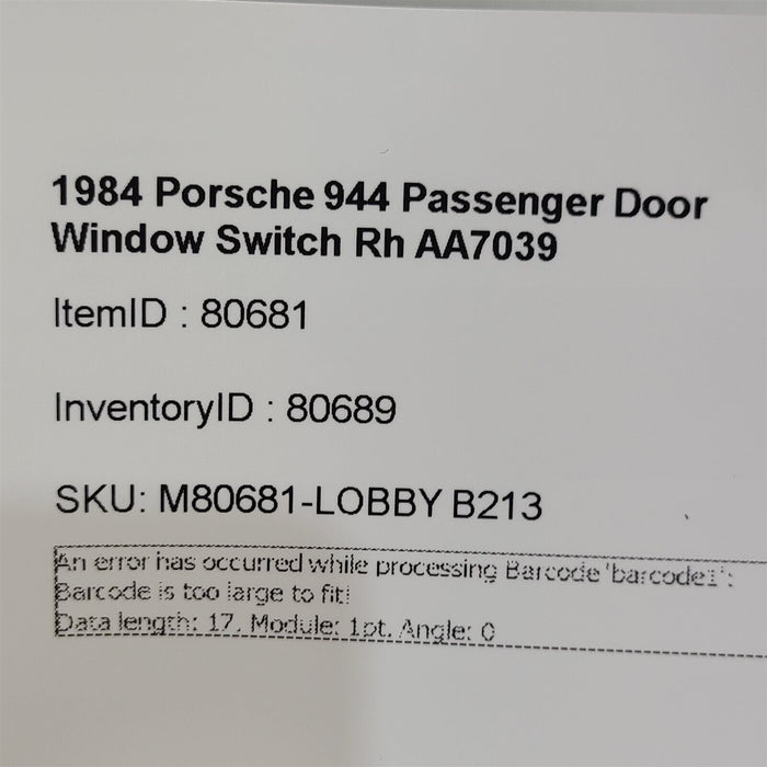 1984 Porsche 944 Passenger Door Window Switch Rh AA7039