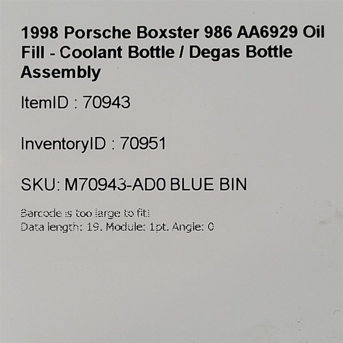 97-99 Porsche Boxster 986 Coolant Reservoir & Oil Filler Housing Black AA6929