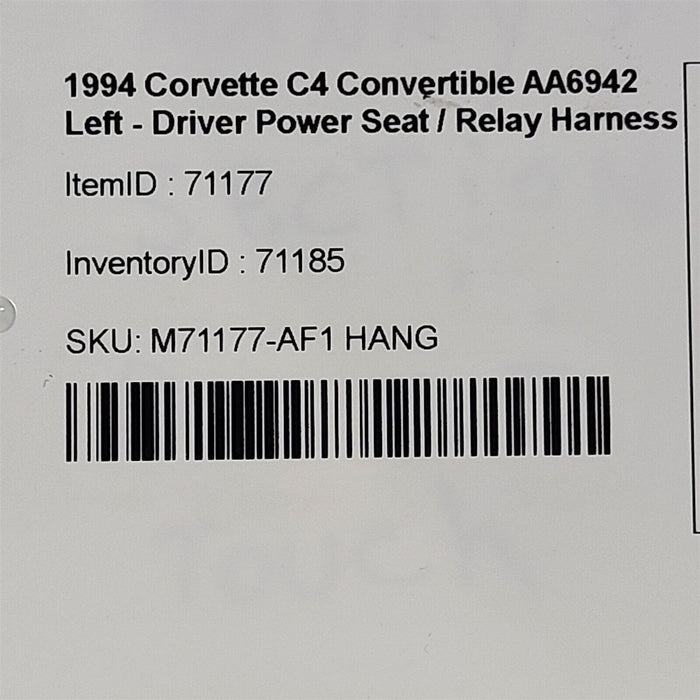 1994 Corvette C4 Convertible Driver Power Seat Relay Harness AA6942