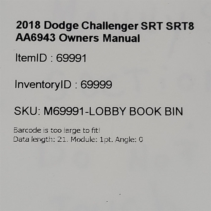 2018 Dodge Challenger SRT SRT8 Owners Manual Booklet Pouch AA6943