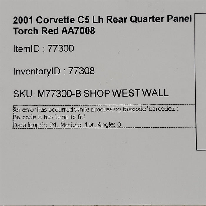 97-04 Corvette C5 Driver Quarter Panel Hatchback LH Torch Red AA7008