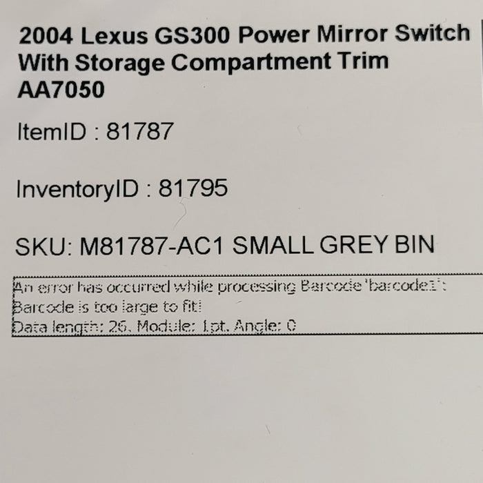 98-05 Lexus GS300 Power Mirror Switch With Storage Compartment Trim AA7050