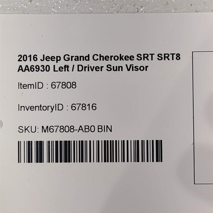 2016 Jeep Grand Cherokee SRT SRT8 Sunvisor Driver Sun Visor Suede LH AA6930