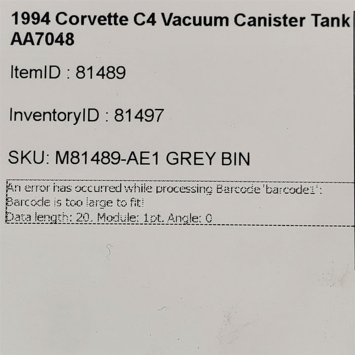 94-96 Corvette C4 Vacuum Canister Tank AA7048