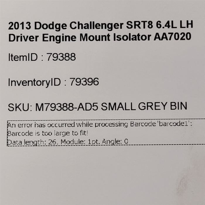 11-22 Dodge Challenger SRT8 6.4L LH Driver Engine Mount Isolator AA7020